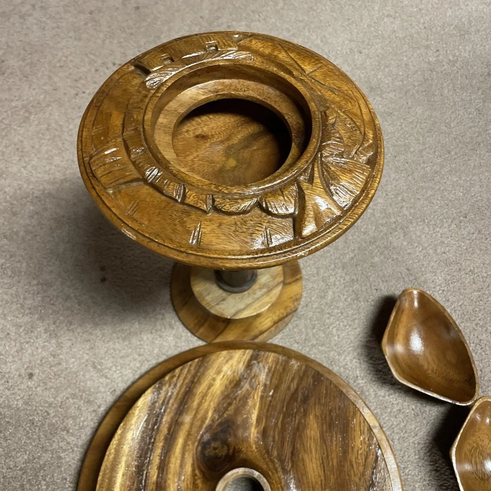 Tiki Monkey Hand Made Wood‎ Pod Two Tier Server CIRCA 1970s 6 Pc